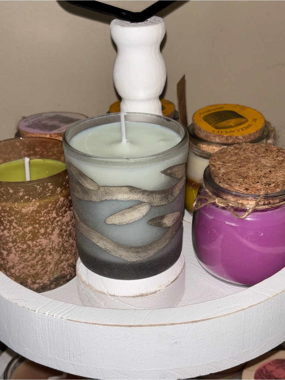 Sea Shore scented Textured Seafoam Green Decorative Candle in Frosted Glass